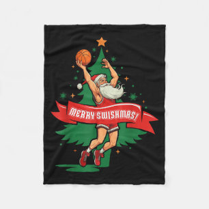 Merry Swishmas Basketball Santa Christmas Pajamas  Fleece Blanket