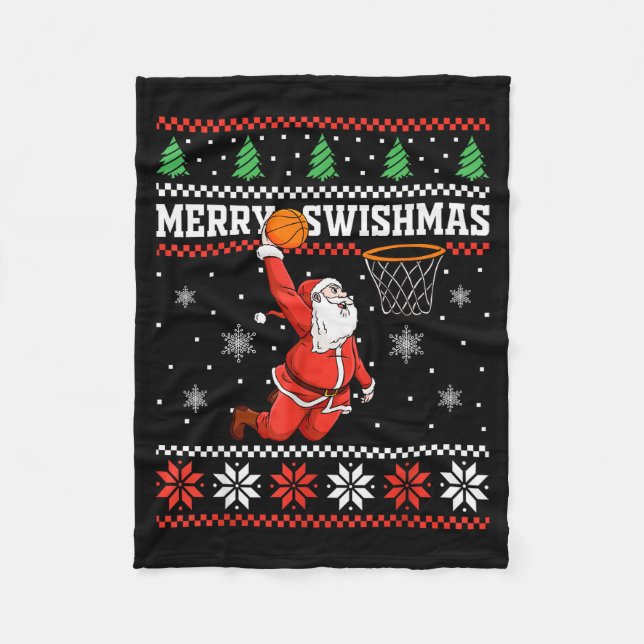 Merry Swishmas Basketball Snowman Christmas Ugly P Fleece Blanket (Front)