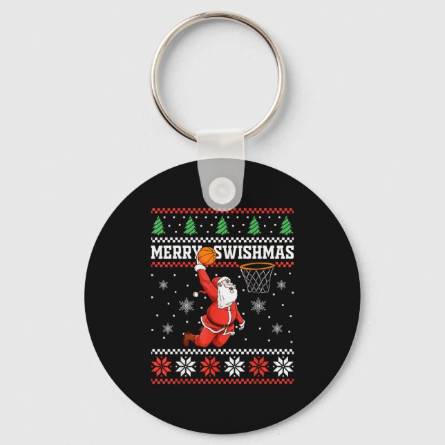 Merry Swishmas Basketball Snowman Christmas Ugly P Key Ring (Front)