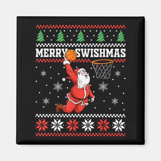 Merry Swishmas Basketball Snowman Christmas Ugly P Magnet (Front)