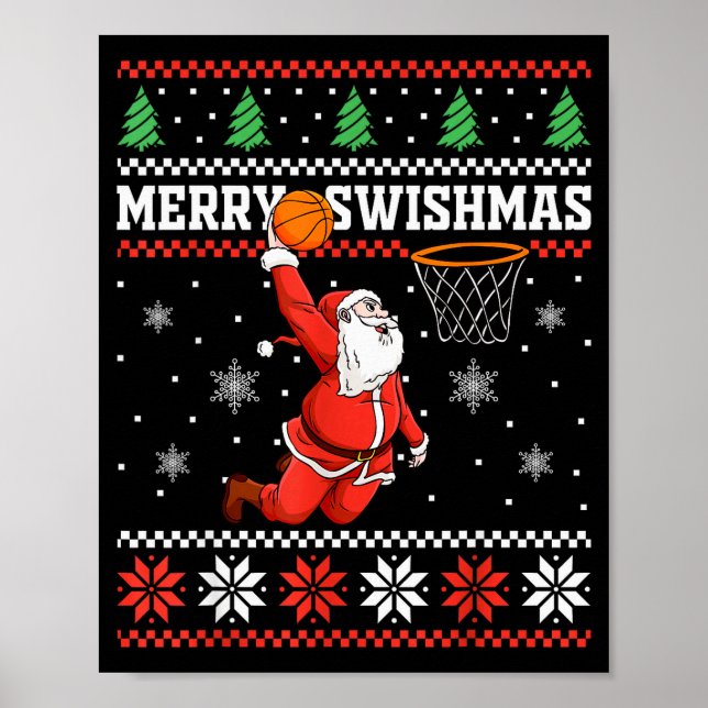 Merry Swishmas Basketball Snowman Christmas Ugly P Poster (Front)