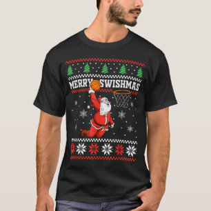 Merry Swishmas Basketball Snowman Christmas Ugly P T-Shirt