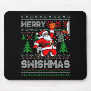 Merry Swishmas Basketball Ugly Christmas Santa Men Mouse Mat