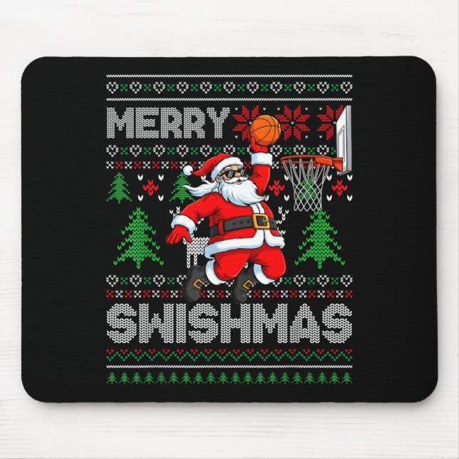 Merry Swishmas Basketball Ugly Christmas Santa Men Mouse Mat (Front)