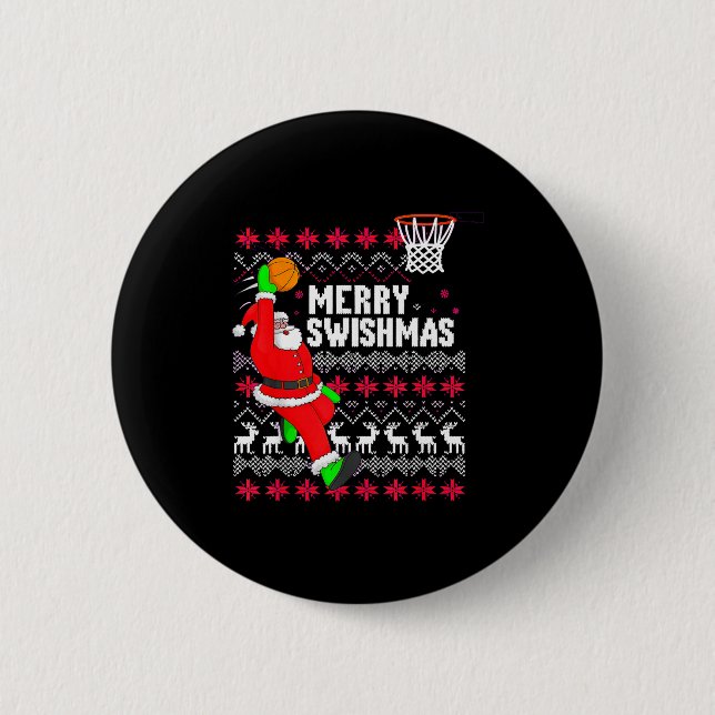 Merry Swishmas Basketball Ugly Christmas Xmas  6 Cm Round Badge (Front)