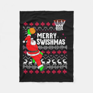 Merry Swishmas Basketball Ugly Christmas Xmas Fleece Blanket