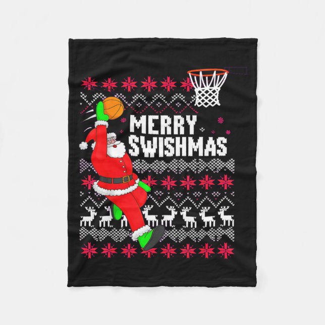 Merry Swishmas Basketball Ugly Christmas Xmas  Fleece Blanket (Front)