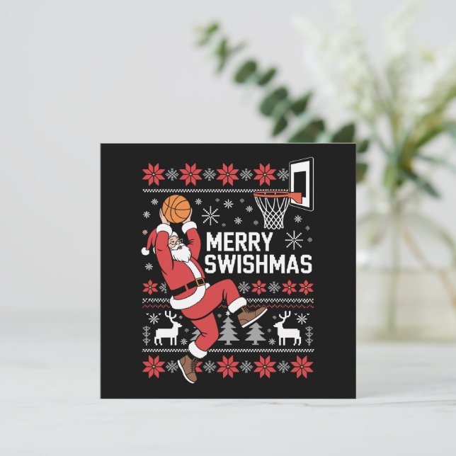 Merry Swishmas Basketball Ugly Christmas Xmas  Holiday Card (Standing Front)