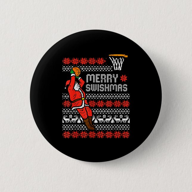 Merry Swishmas Basketball Ugly Christmas Xmas Men  6 Cm Round Badge (Front)