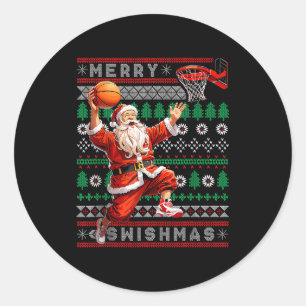Merry Swishmas Basketball Ugly Christmas Xmas Men  Classic Round Sticker