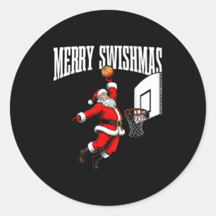 Merry Swishmas Basketball Ugly Christmas Xmas Men  Classic Round Sticker