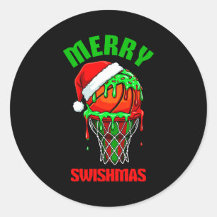 Merry Swishmas Basketball Ugly Christmas Xmas Men  Classic Round Sticker