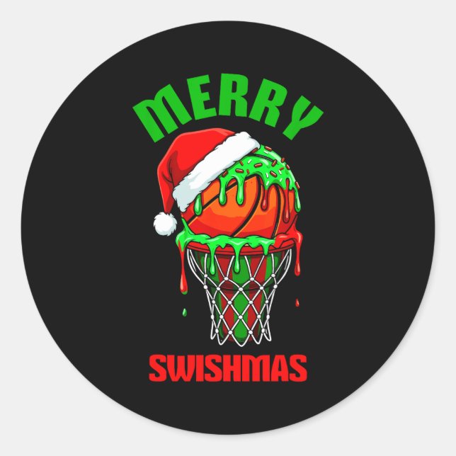 Merry Swishmas Basketball Ugly Christmas Xmas Men  Classic Round Sticker (Front)