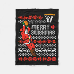 Merry Swishmas Basketball Ugly Christmas Xmas Men  Fleece Blanket