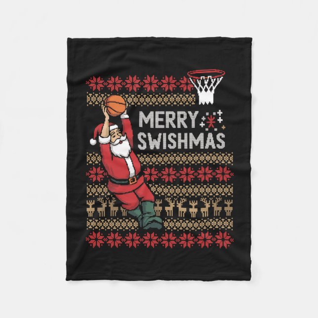 Merry Swishmas Basketball Ugly Christmas Xmas Men  Fleece Blanket (Front)