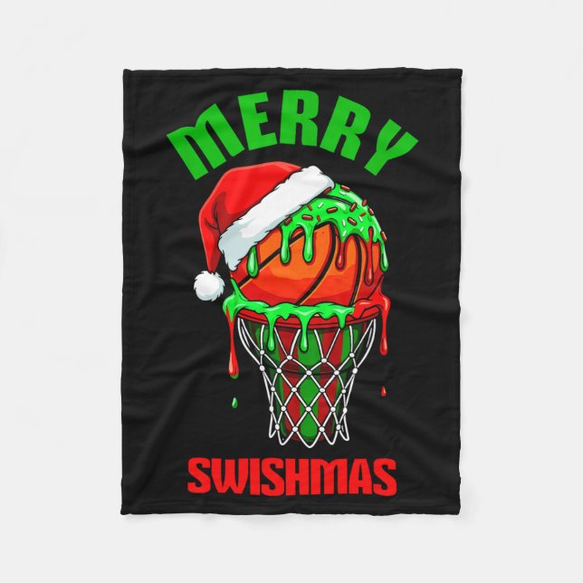 Merry Swishmas Basketball Ugly Christmas Xmas Men  Fleece Blanket (Front)