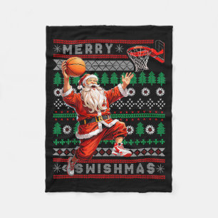 Merry Swishmas Basketball Ugly Christmas Xmas Men  Fleece Blanket