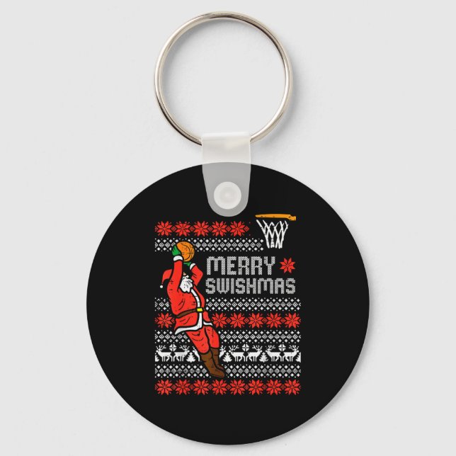 Merry Swishmas Basketball Ugly Christmas Xmas Men  Key Ring (Front)