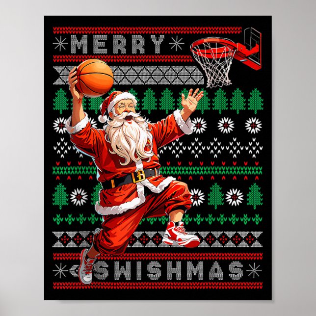 Merry Swishmas Basketball Ugly Christmas Xmas Men  Poster (Front)