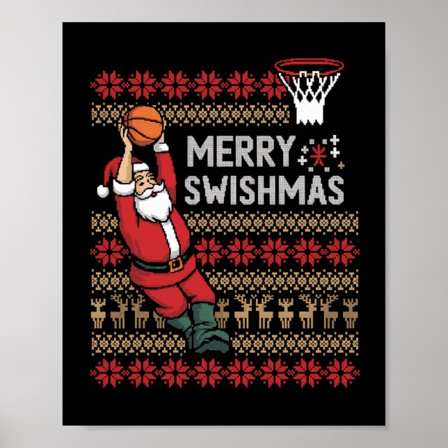 Merry Swishmas Basketball Ugly Christmas Xmas Men  Poster (Front)
