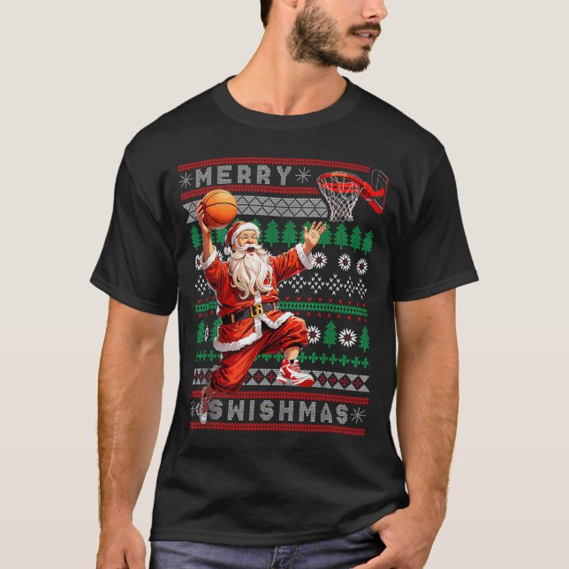 Merry Swishmas Basketball Ugly Christmas Xmas Men  T-Shirt (Front)