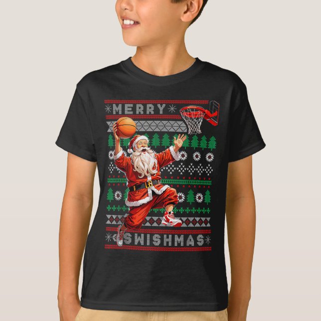Merry Swishmas Basketball Ugly Christmas Xmas Men  T-Shirt (Front)