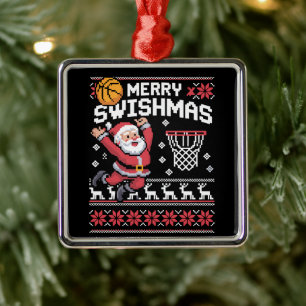 Merry Swishmas Basketball Ugly Christmas Xmas Metal Tree Decoration
