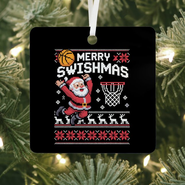 Merry Swishmas Basketball Ugly Christmas Xmas  Metal Tree Decoration (Insitu)