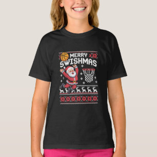 Merry Swishmas Basketball Ugly Christmas Xmas T-Shirt