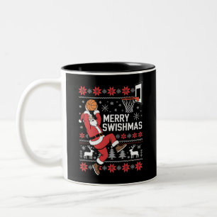 Merry Swishmas Basketball Ugly Christmas Xmas  Two-Tone Coffee Mug