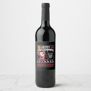 Merry Swishmas Basketball Ugly Christmas Xmas Wine Label