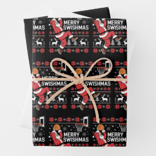 Merry Swishmas Basketball Ugly Christmas Xmas Wrapping Paper Sheet
