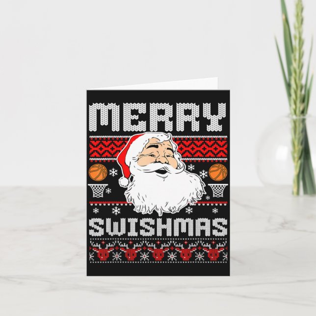 Merry Swishmas Basketball Xmas Ugly Christmas Men  Card (Front)