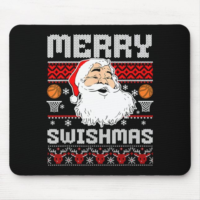 Merry Swishmas Basketball Xmas Ugly Christmas Men  Mouse Mat (Front)