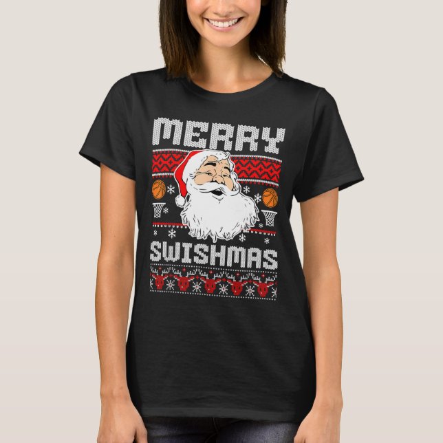 Merry Swishmas Basketball Xmas Ugly Christmas Men  T-Shirt (Front)