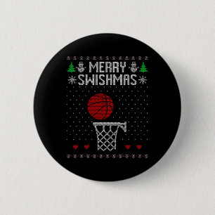 Merry Swishmas Christmas Bysketbyll Player 6 Cm Round Badge