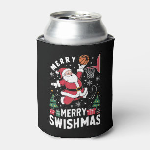 Merry Swishmas Christmas Santa Playing Basketball  Can Cooler