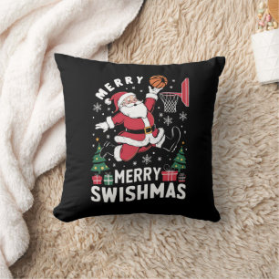 Merry Swishmas Christmas Santa Playing Basketball  Cushion