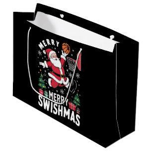 Merry Swishmas Christmas Santa Playing Basketball  Large Gift Bag