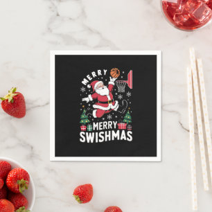Merry Swishmas Christmas Santa Playing Basketball  Napkin