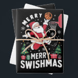 Merry Swishmas Christmas Santa Playing Basketball  Wrapping Paper Sheet<br><div class="desc">Merry Swishmas Christmas Santa Playing Basketball</div>