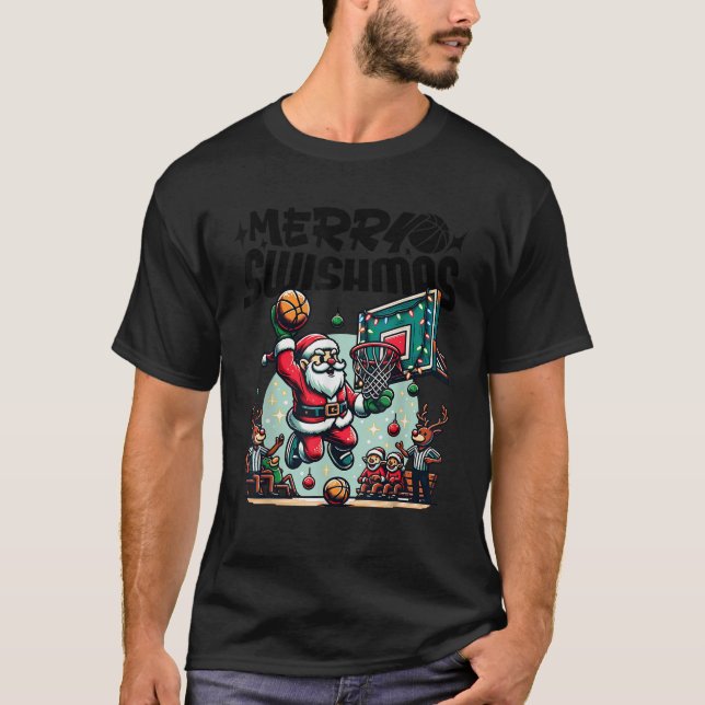 Merry Swishmas Christmas Xmas Basketball Funny  T-Shirt (Front)