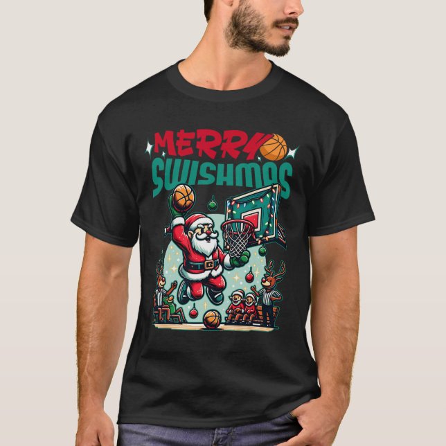 Merry Swishmas Christmas Xmas Basketball Funny  T-Shirt (Front)