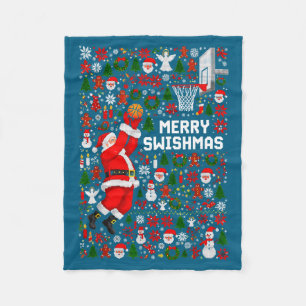 Merry Swishmas Santa Basketball Ugly Sweater Style Fleece Blanket