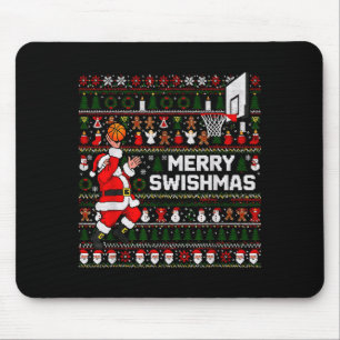 Merry Swishmas Santa Basketball Ugly Sweater Style Mouse Mat