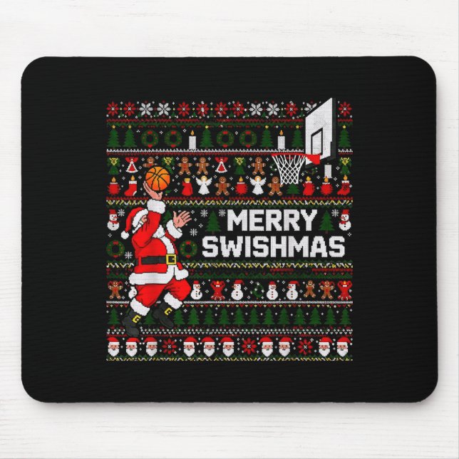 Merry Swishmas Santa Basketball Ugly Sweater Style Mouse Mat (Front)