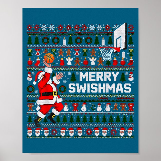 Merry Swishmas Santa Basketball Ugly Sweater Style Poster (Front)