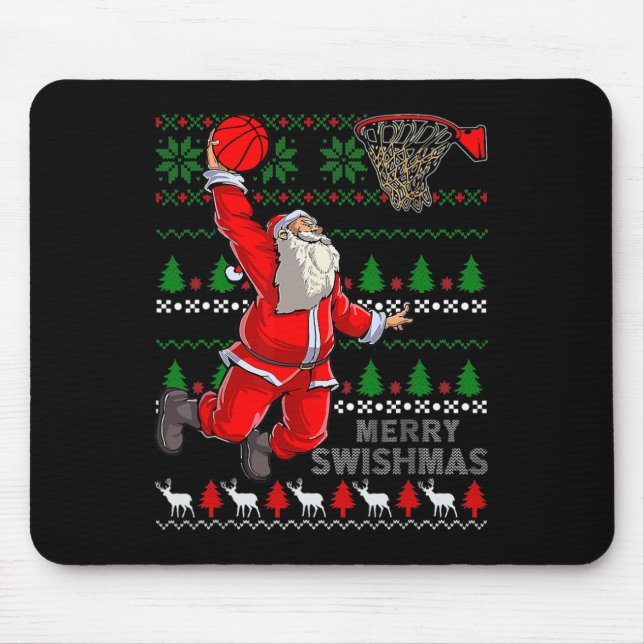 Merry Swishmas Santa Bysketbyll Byll Ugly Christma Mouse Mat (Front)
