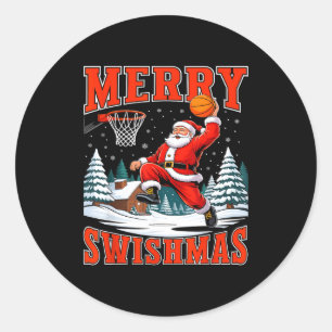 Merry Swishmas Santa Playing Basketball Christmas  Classic Round Sticker
