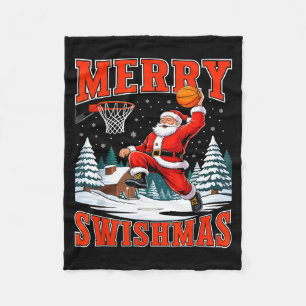Merry Swishmas Santa Playing Basketball Christmas Fleece Blanket